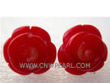 12mm red carved flower natural coral earrings