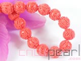 16" 12mm red carved flower natural loose coral beads