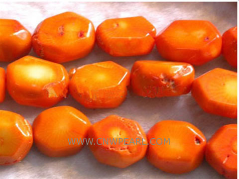 16" 14-26mm saffron yellow irregular natural loose coral strand