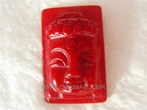 20-33mm red rectangle buddha head shape natural coral pendant
