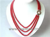 three strand 18-22",5-6mm red natural coral necklace