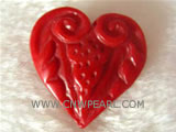 25-30mm red peach heart shape natural coral pendant