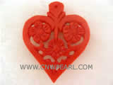 35-40mm orange peach heart shape natural coral pendant