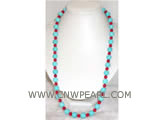 22" 8mm red round natural coral & 12mm turquoise necklace