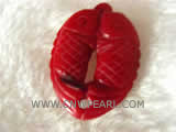 20-25mm red double fishes natural coral pendant