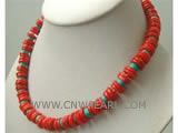 18" 12mm red irregular natural coral & turquoise necklace