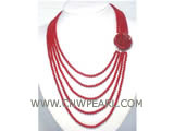 5 rows 19-26" 5mm red round natural coral necklace