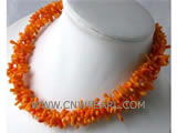 3 rows 16" orange branch shape natural coral necklace