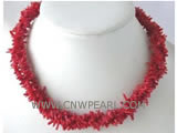 3 rows 16" red branch shape natural coral necklace