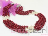 4 rows 19" 7mm red round natural coral necklace