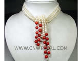 8mm natural coral necklace & 6-7mm freshwater pearl necklace