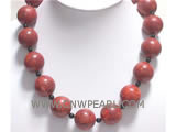 20" 20mm red round natural coral & black roundlet agate necklace