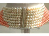 8 rows 17-24" 6mm natural coral & 6mm freshwater pearl necklace