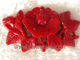 30-40mm red flower & leaf shape natural coral pendant