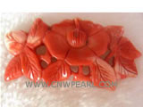 30-40mm orange flower & leaf shape natural coral pendant