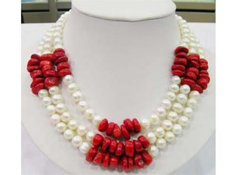 10*13mm natural coral & 7-8mm freshwater pearl necklace