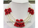 10*13mm natural coral & 7-8mm freshwater pearl necklace