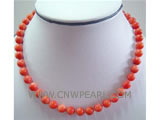 17" 8mm pink round natural coral necklace