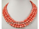17" 7mm pink round natural coral necklace