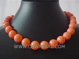 17" 14mm red round natural coral necklace