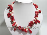 17" red irregular natural coral and white pearl necklace