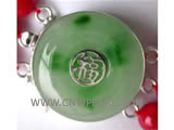 3 rows 17" 8mm red round natural coral necklace with jade clasp