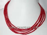 5 rows 17" 4*7mm red column shape natural coral necklace