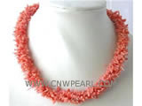 4 rows 16" 3-9mm pink branch of natural coral necklace