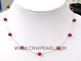 6mm red round natural coral necklace