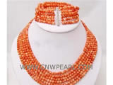6 rows 18" 5mm pink round natural coral necklace