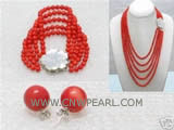 18" 8mm red round natural coral necklace, bracelet, earrings