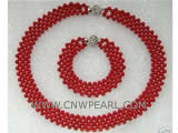 17" 4mm red round coral necklace & bracelet
