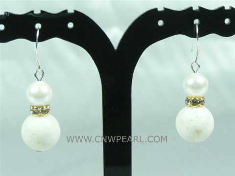 wholesale white color gourd coral sterling dangling earrings
