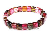 AAA 7" 8-6mm multicolor flat tourmaline bracelet