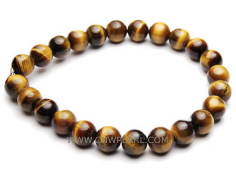 7" 8mm yellow black round tigereye bracelet