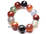 7" 14mm multicolor round agate bracelet