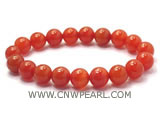 7" 10mm red round agate bracelet