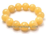 7" 14mm yellow round jade bracelet