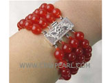 wholesale 7" 8mm round red jade 4 rows bracelet, metal clasp