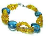7" 7-15mm blue heart shape crystal & yellow gemstone bracelet