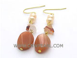 FW freshwater pearl earrings 2" 6-7mm pearl & crystal & jade