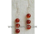 8mm red round agate earrings with sterling silver hook