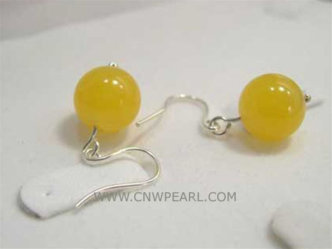 10mm yellow round yellow jade earrings