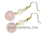 10mm round lotus gemstone & 6-7mm freshwater pear earrings