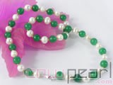7-8mm white freshwater pearl & round malay jade necklace