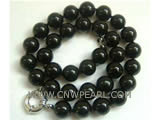12mm black round black agate necklace, moon clasp