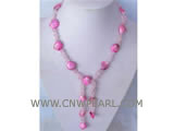 10mm pink lotus gemstone & amaranth shell necklace