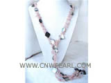 3-7mm 20mm 14-18mm pink watermelon gemstone & shell necklace