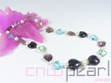 12-16mm heart fluorite & white freshwater pearl necklace