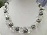 10-12mm white freshwater pearl & irregular crystal necklace